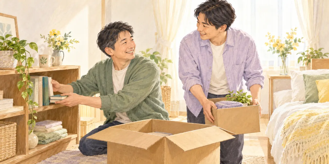 新生活に向けて荷ほどきをするイメージイラスト